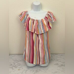 I.N.C. International Concepts Womens Striped Ruffle Blouse Top Sz L Layered